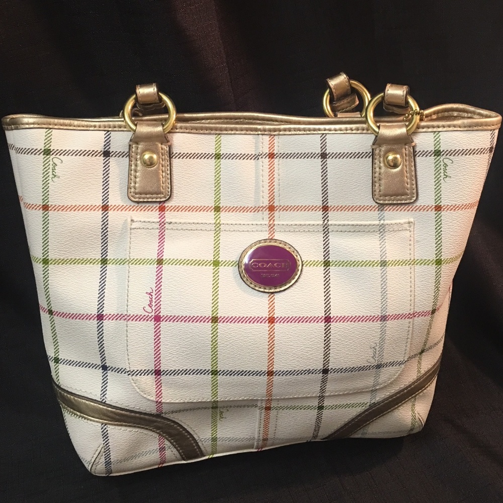 Coach AUTHENTIC multi color plaid bucket handbag
